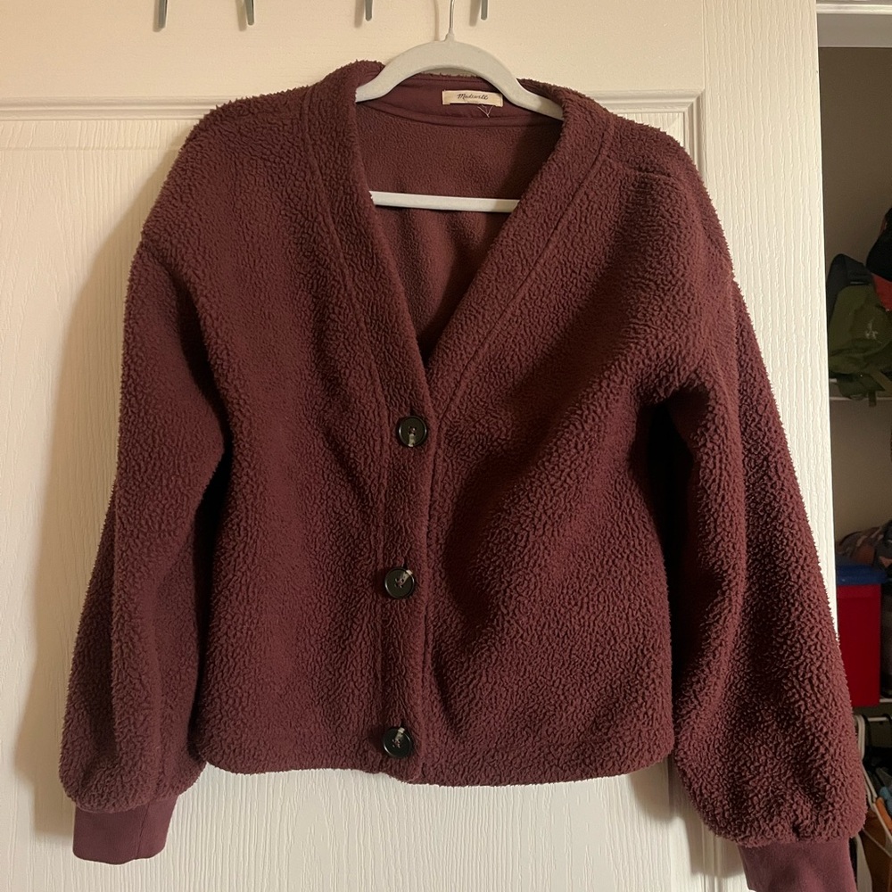 Madewell Burgundy Fleece Cardigan